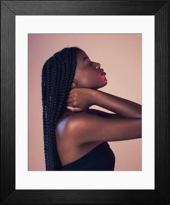Framed Print : Black woman profile, face and braids with eyes closed Framed Print : Black woman profile, face and braids with eyes closed