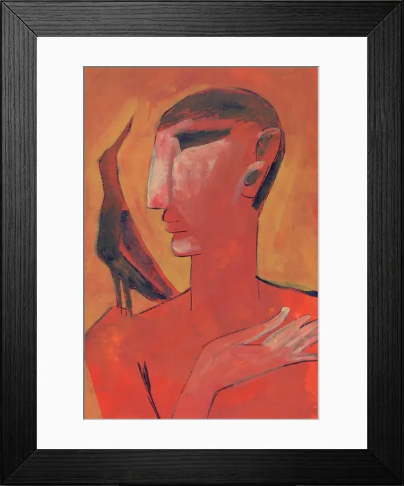 Framed Print : Portrait of man with crow on his shoulder watercolor on mountboard Copyright: xSatishxParashar / DinodiaxPhotox
