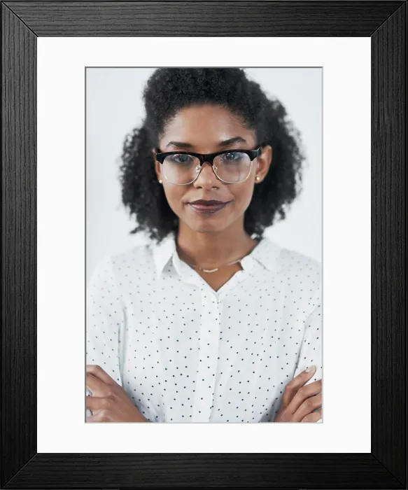 Framed Print : Serious, business and portrait of black woman with arms crossed in studio isolated on white background