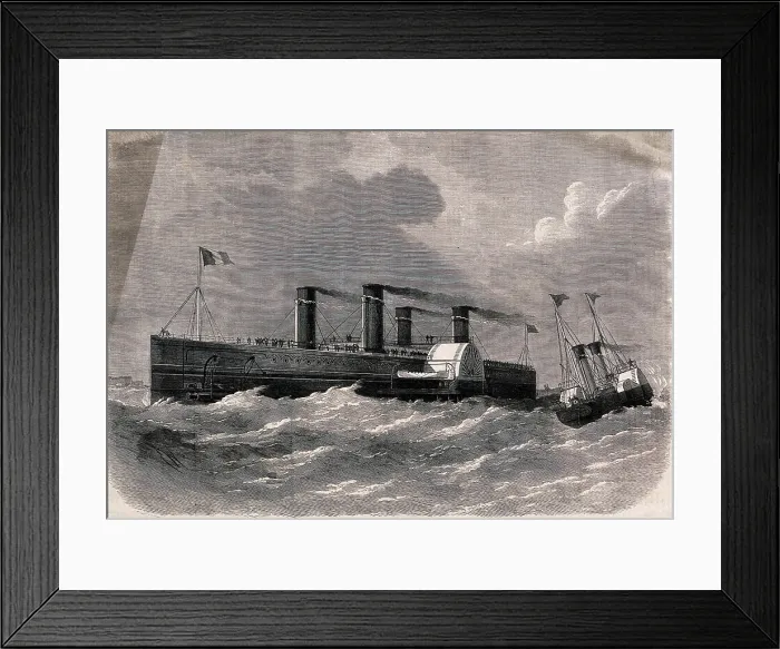 Framed Print : A steamer designed to carry a train across the English Channel. Wood engraving Framed Print : A steamer designed to carry a train across the English Channel. Wood engraving