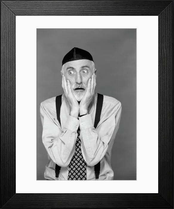 Framed Print : 1990S Portrait Jewish Man Gray Beard Wearing Yarmulke Both Hands On Face Funny Expression Oy Vey Shock Fear Worry Framed Print : 1990S Portrait Jewish Man Gray Beard Wearing Yarmulke Both Hands On Face Funny Expression Oy Vey Shock Fear Worry