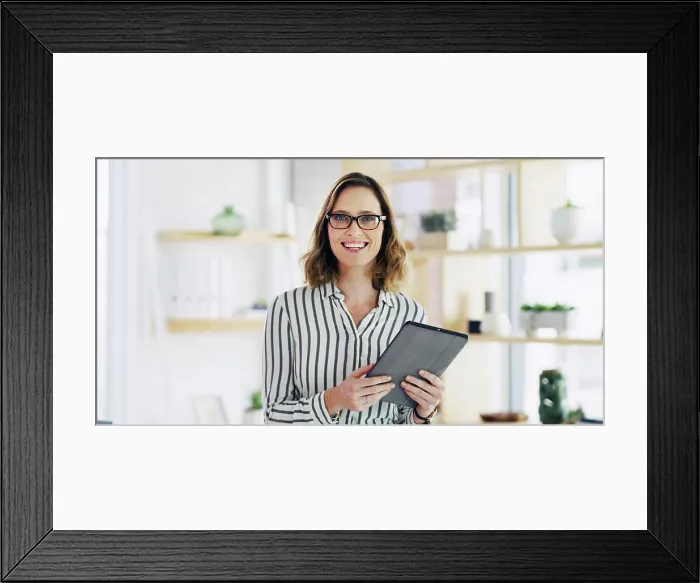 Framed Print : Portrait, business and woman with tablet in office for career pride Framed Print : Portrait, business and woman with tablet in office for career pride