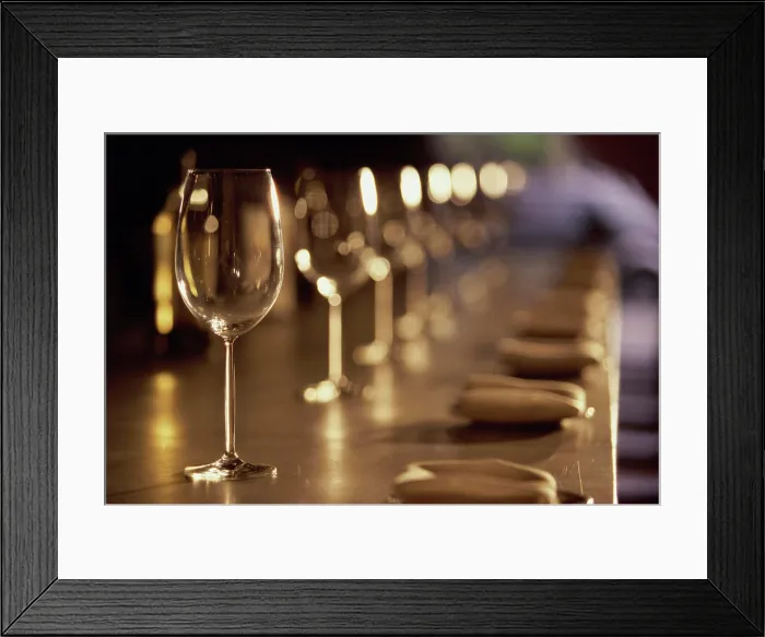 Framed Print : Glasses in a row on a bar Framed Print : Glasses in a row on a bar