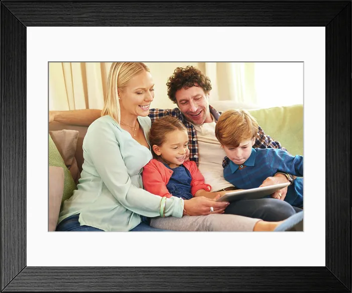 Framed Print : Family, tech and together on couch for streaming with happiness Framed Print : Family, tech and together on couch for streaming with happiness