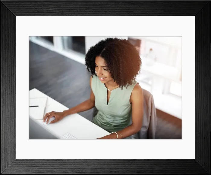 Framed Print : African woman, computer or notebook in planning Framed Print : African woman, computer or notebook in planning