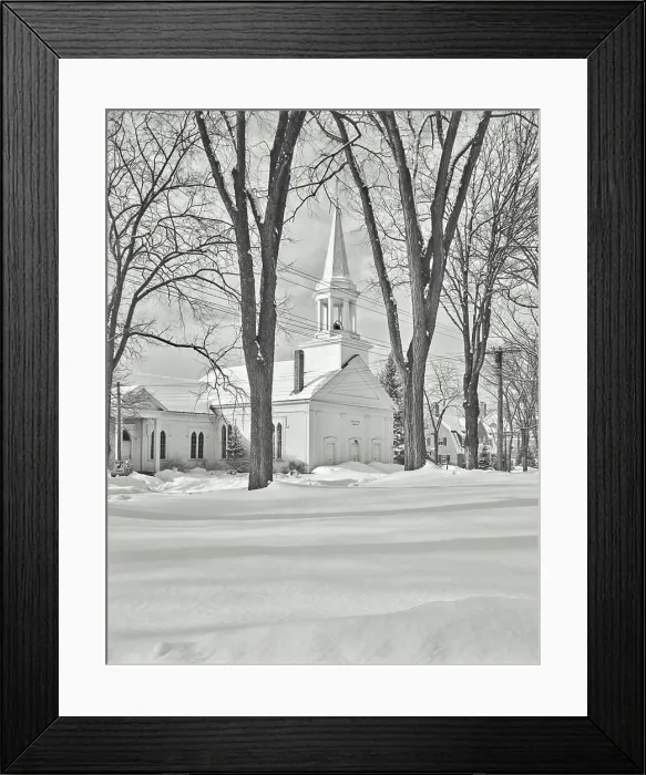 Framed Print : Vintage photograph. Congregational Church at Bethel, Maine. Winter, snow, New England Framed Print : Vintage photograph. Congregational Church at Bethel, Maine. Winter, snow, New England