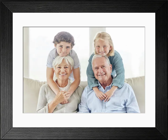 Framed Print : Family, grandparents and children in home portrait