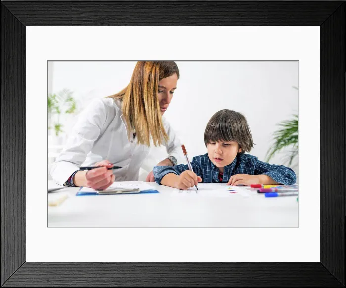 Framed Print : Psychology test for children. Toddler undergoing a logic test with numbers