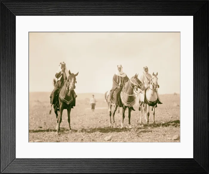 Framed Print : Emir Saud's visit to Emir Abdullah in Amman. Emir Abdullah on horse-back with mounted attendants. 1935, Jordan, Amman