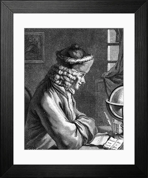Framed Print : Voltaire (1694-1778) French author & playwright Wood engraving Framed Print : Voltaire (1694-1778) French author & playwright Wood engraving