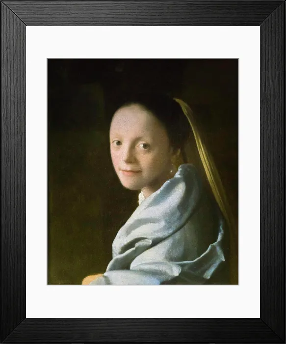 Framed Print : Study of Young Woman by Johannes Vermeer (1632 - 1675); Oil on canvas; circa 1665 - 67