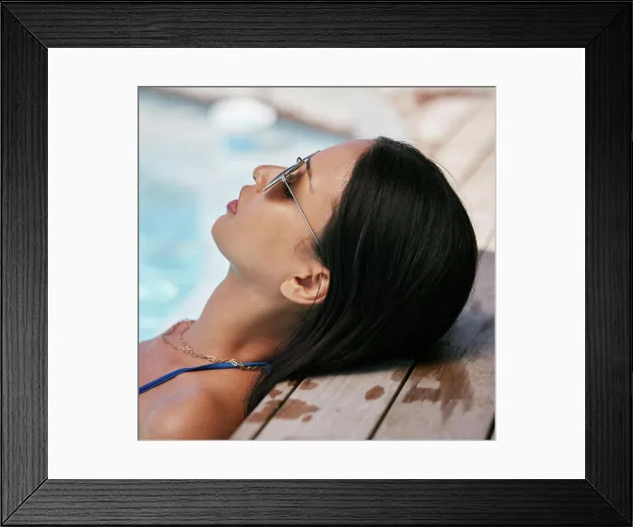 Framed Print : Head, woman and pool in summer to relax on a tropical holiday or vacation in Cancun with style Framed Print : Head, woman and pool in summer to relax on a tropical holiday or vacation in Cancun with style