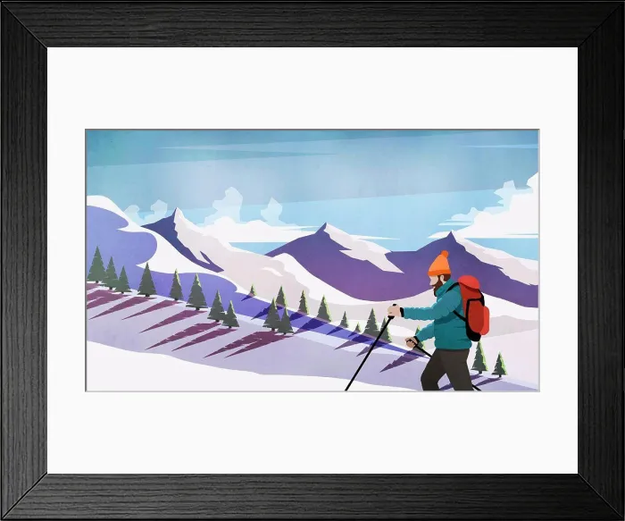 Framed Print : Man cross-country skiing among snowy mountains Framed Print : Man cross-country skiing among snowy mountains