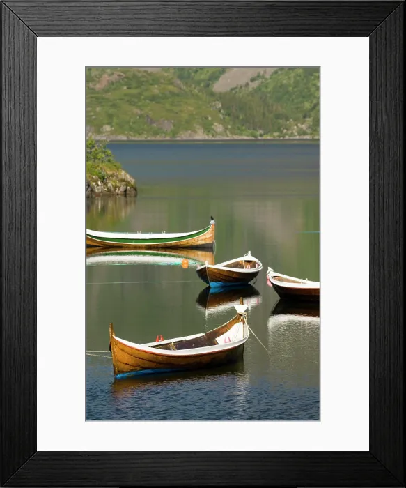 Framed Print : Europe, Norway, Lofoten. Traditional wooden fishing boats in the town of Å