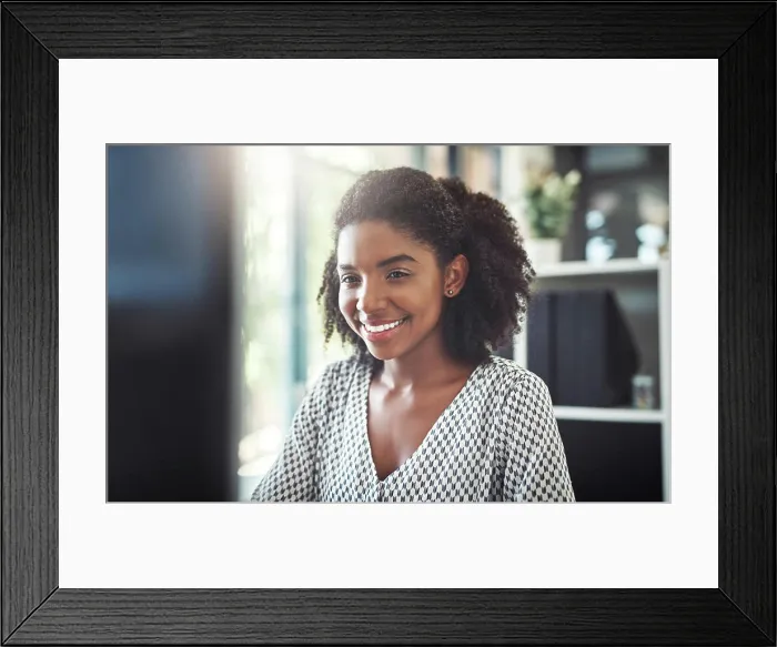 Framed Print : Black woman, computer and finance website in office Framed Print : Black woman, computer and finance website in office