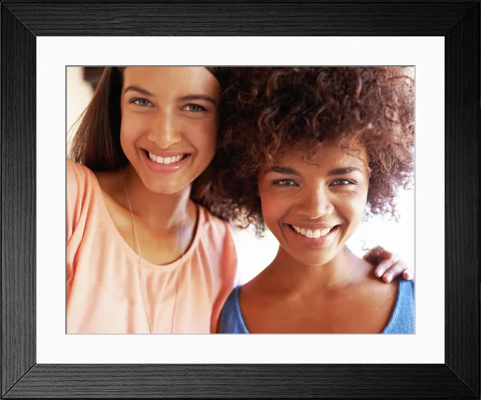 Framed Print : Friends, women and portrait with closeup hug for support
