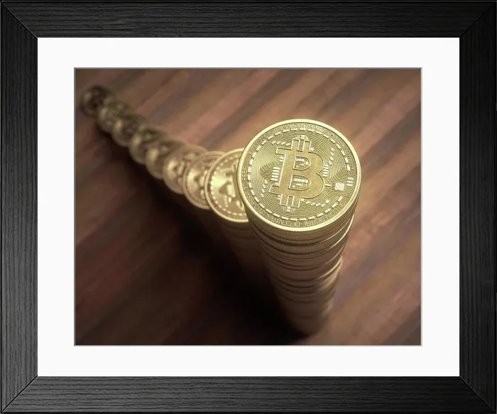 Framed Print : Bitcoins in piles, illustration