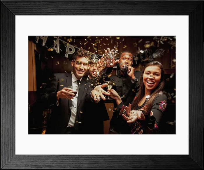 Framed Print : Friends drinking in kitchen at New Year's Eve party Framed Print : Friends drinking in kitchen at New Year's Eve party