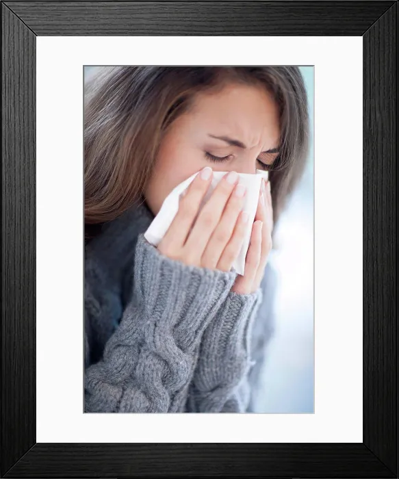 Framed Print : MODEL RELEASED. Woman blowing her nose Framed Print : MODEL RELEASED. Woman blowing her nose