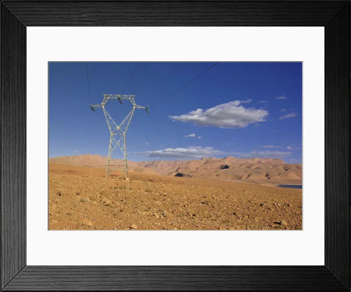 Framed Print : Power line along Lake Addakhil Hassan in Morocco Framed Print : Power line along Lake Addakhil Hassan in Morocco