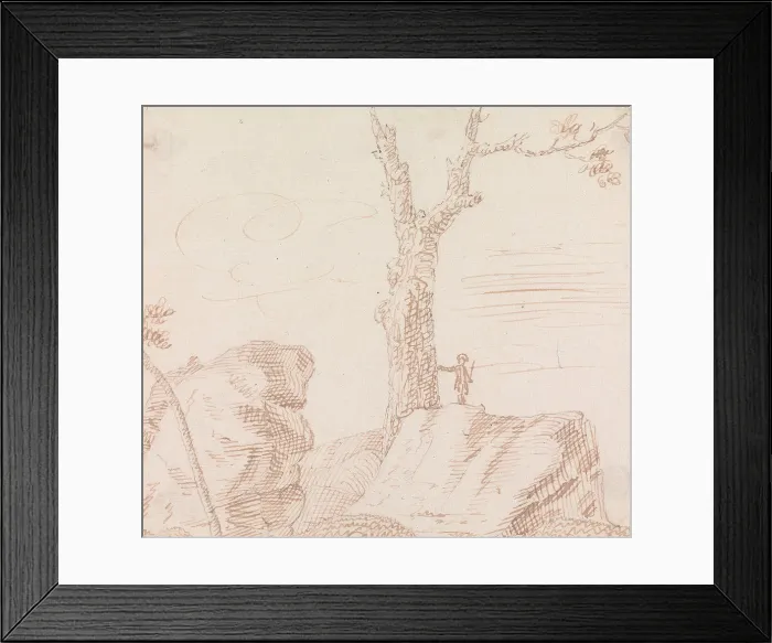 Framed Print : Landscape with Figure, Standing on Large Rock