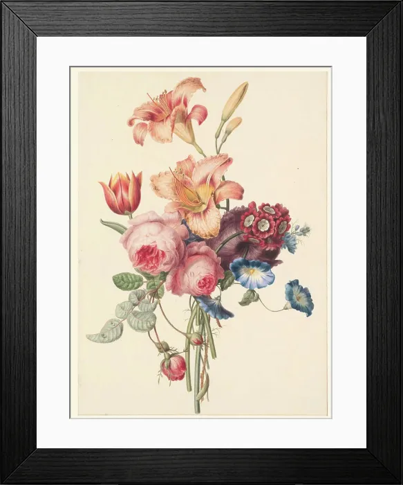 Framed Print : A Bouquet. The taste for overcrowded flower and fruit still lifes became outmoded at the end of the 18th century Framed Print : A Bouquet. The taste for overcrowded flower and fruit still lifes became outmoded at the end of the 18th century