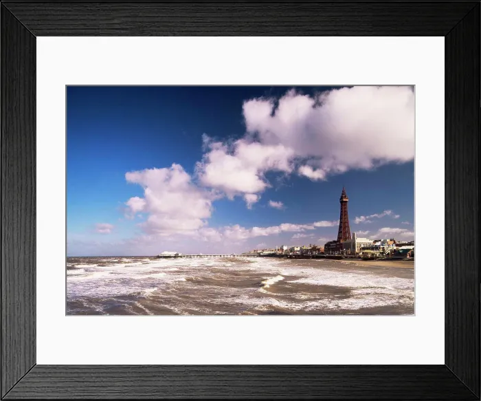 Framed Print : Waves in the sea with a tower in the background, Blackpool Tower, Blackpool, Lancashire England Framed Print : Waves in the sea with a tower in the background, Blackpool Tower, Blackpool, Lancashire England