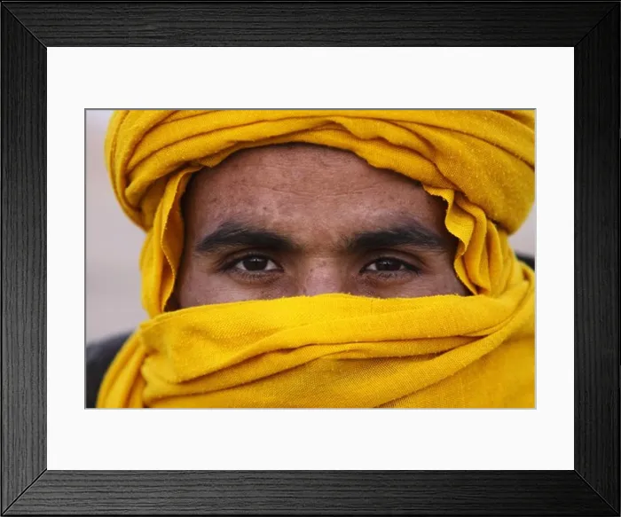 Framed Print : Africa, North Africa, Morocco, Merzouga, Erg Chebbi, Portrait, Berber Tribesman in Traditional Costume, Eyes Framed Print : Africa, North Africa, Morocco, Merzouga, Erg Chebbi, Portrait, Berber Tribesman in Traditional Costume, Eyes
