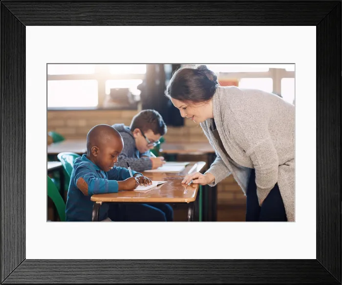 Framed Print : Teacher, woman and help kid for education Framed Print : Teacher, woman and help kid for education