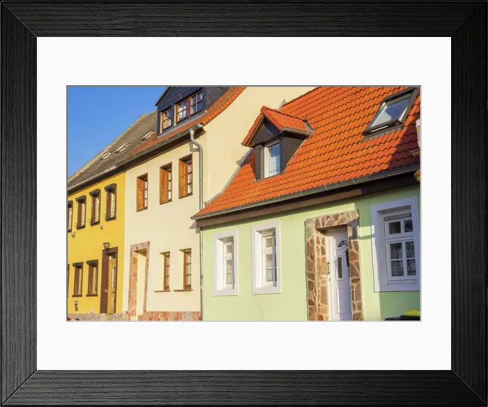 Framed Print : Bunte alte Häuser im historischen Zentrum von Bernburg Colorful old houses in the historic center of Bernburg