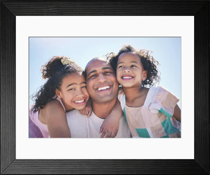 Framed Print : Portrait, father and girls with a smile
