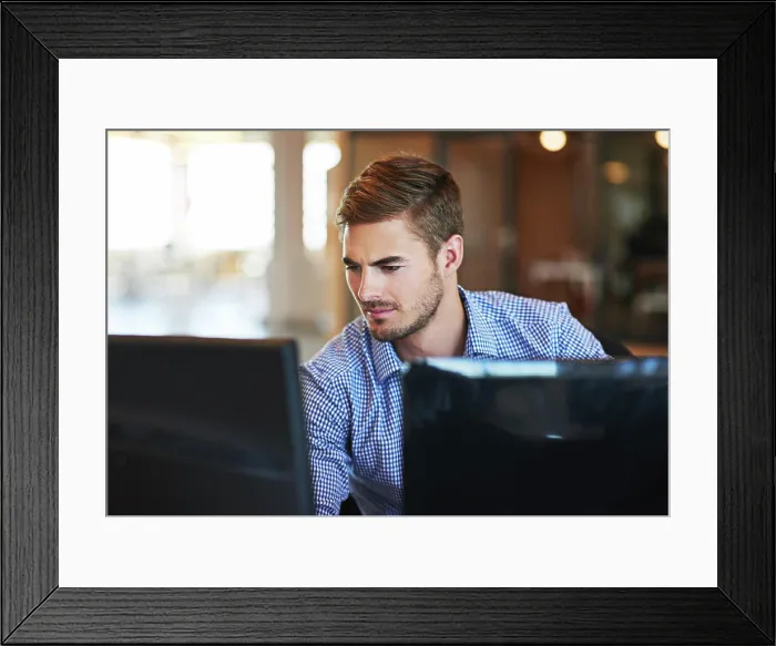 Framed Print : Business man, confused and working in information technology