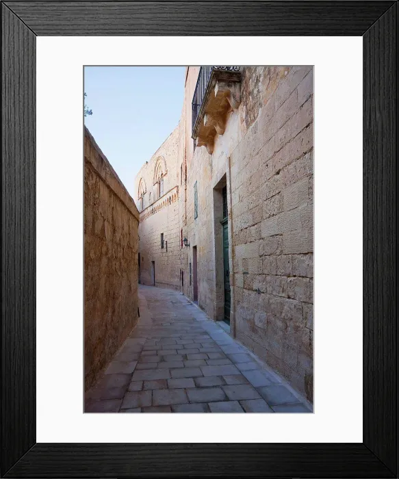 Framed Print : Stone Houses On A Narrow Street, Mdina, Malta