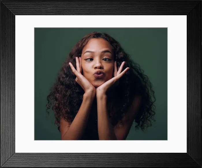 Framed Print : Woman, silly and face with goofy expression for funny joke Framed Print : Woman, silly and face with goofy expression for funny joke