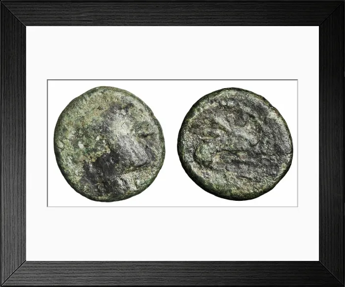 Framed Print : AE. Wardanes I (41 - 45 po Chr.), ruler Framed Print : AE. Wardanes I (41 - 45 po Chr.), ruler