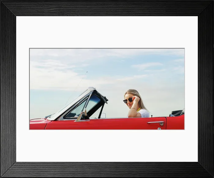 Framed Print : Portrait, road trip and sunglasses with woman in convertible for adventure Framed Print : Portrait, road trip and sunglasses with woman in convertible for adventure
