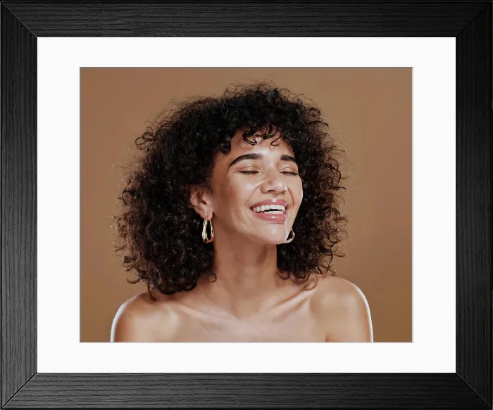 Framed Print : Beauty, wellness and face of woman with skincare glow from facial routine