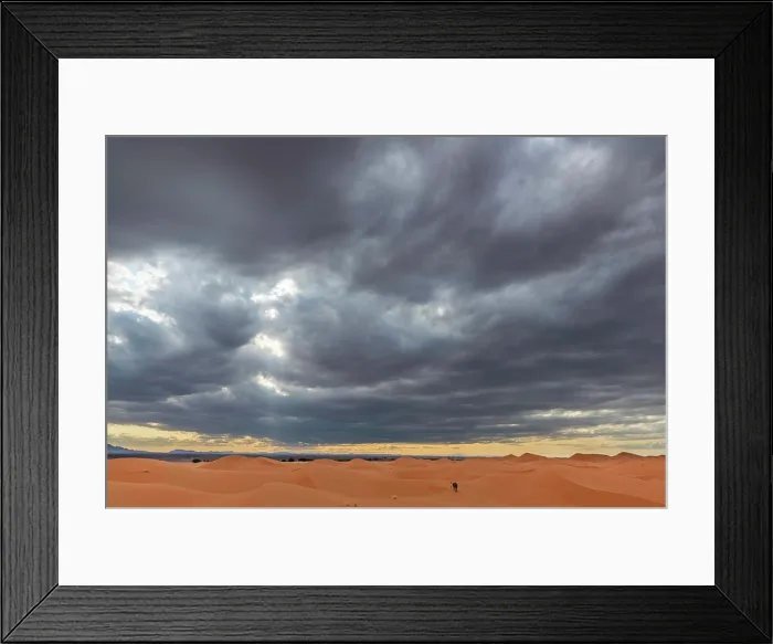 Framed Print : Africa, Erg Chebbi, Morocco. Man and camel in desert landscape Framed Print : Africa, Erg Chebbi, Morocco. Man and camel in desert landscape