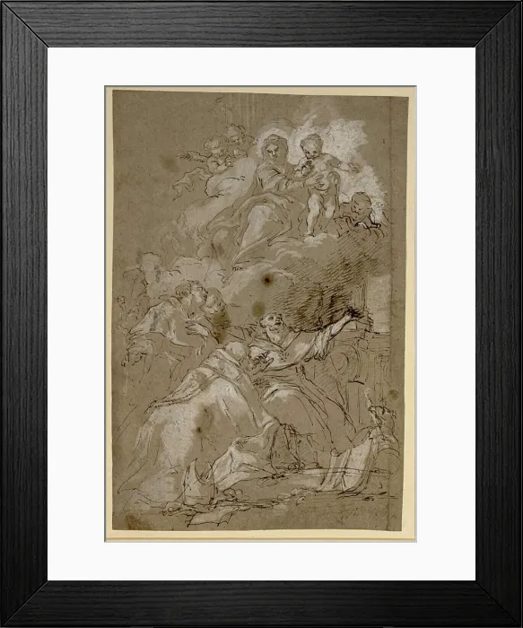 Framed Print : Dark brown ink drawing with white highlights by Johann Karl von Reselfeld depicting the Madonna