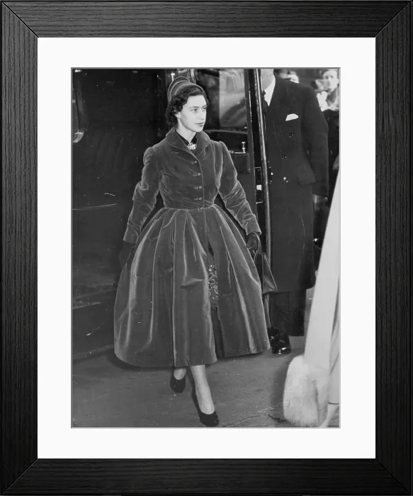 Framed Print : Princess Margaret, in a full skirted coat Framed Print : Princess Margaret, in a full skirted coat