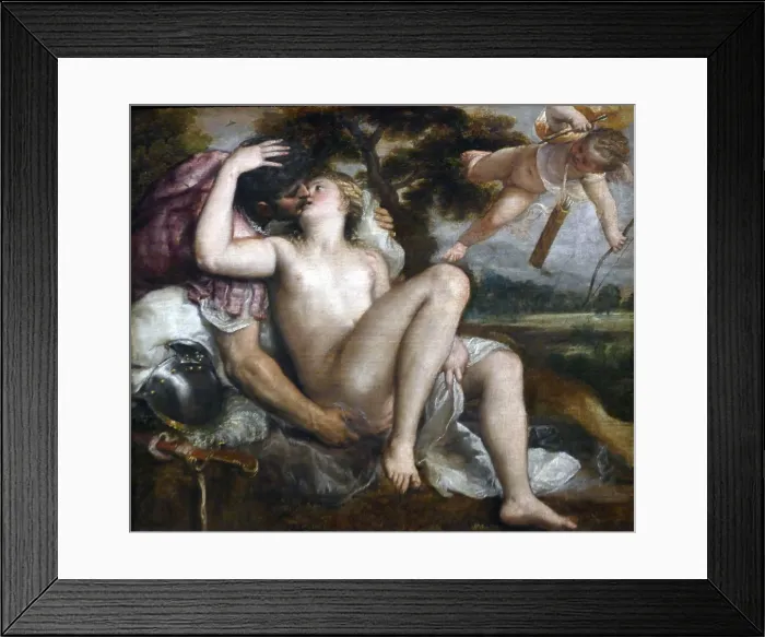 Framed Print : Mars, Venus and Amor, around 1550. By Tizian Werkstatt (1488-1576)