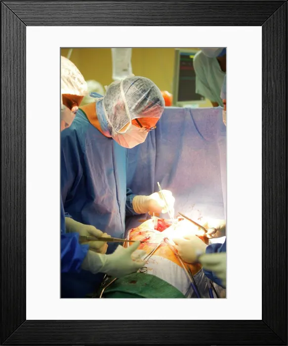 Framed Print : Surgeon performing mitral valve replacement surgery Framed Print : Surgeon performing mitral valve replacement surgery