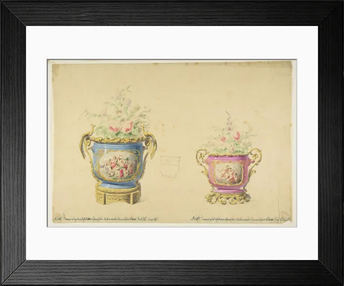 Framed Print : Design for Two Sèvres Porcelain Flower Pots 19th century Anonymous Framed Print : Design for Two Sèvres Porcelain Flower Pots 19th century Anonymous