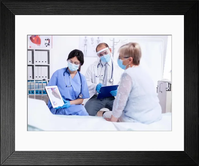 Framed Print : Dicussing about heart disease