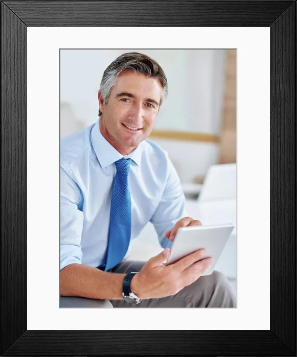 Framed Print : Executive, portrait and tablet for business research Framed Print : Executive, portrait and tablet for business research