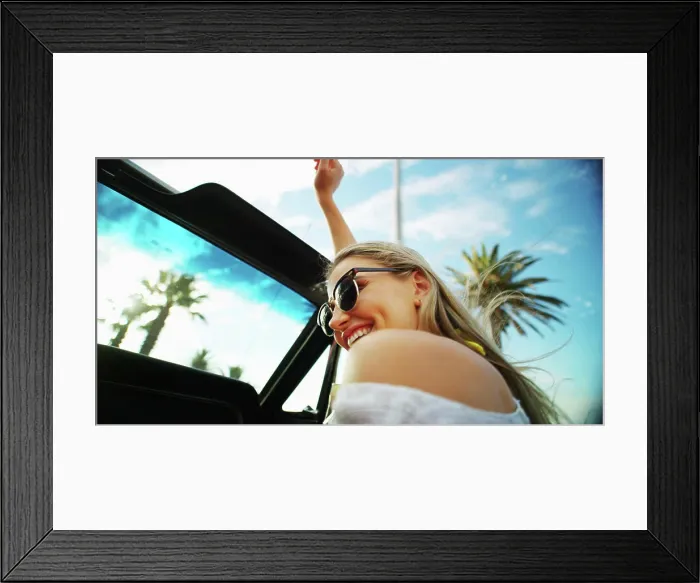 Framed Print : Woman, freedom and sunglasses in car of road trip adventure