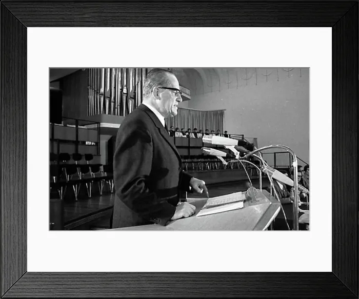 Framed Print : The SPD politician Herbert Wehner gave a speech in a church in the Ruhr area, Germany, in about 1968, Europe