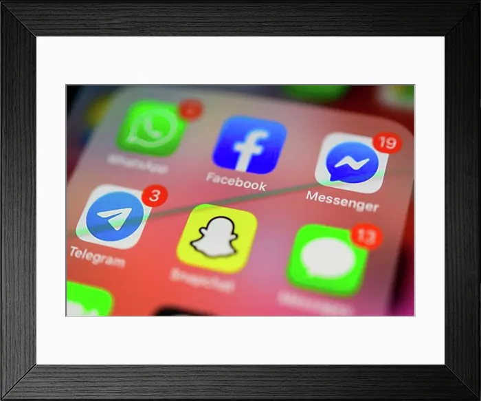 Framed Print : Facebook, Snapchat, Telegram and WhatsApp