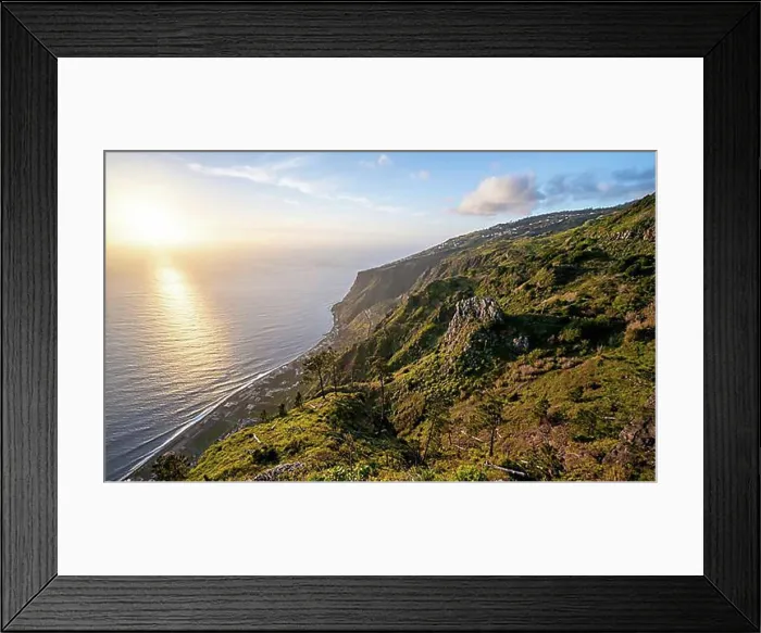 Framed Print : Evening mood, greetings landscape in front of sea and coast, viewpoint Miradouro da Raposeira, Madeira, Portugal, Europe