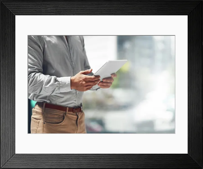 Framed Print : Businessman, hands and browsing with tablet for news Framed Print : Businessman, hands and browsing with tablet for news